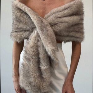 Elegant Faux Fur Wrap in Tan